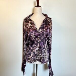 St. John Purple Paisley Button-Up Size Medium